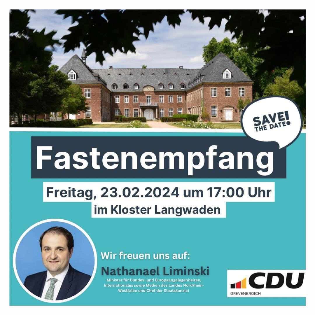 Staatsminster Nathanael Liminski beim Fastenempfang der CDU Grevenbroich